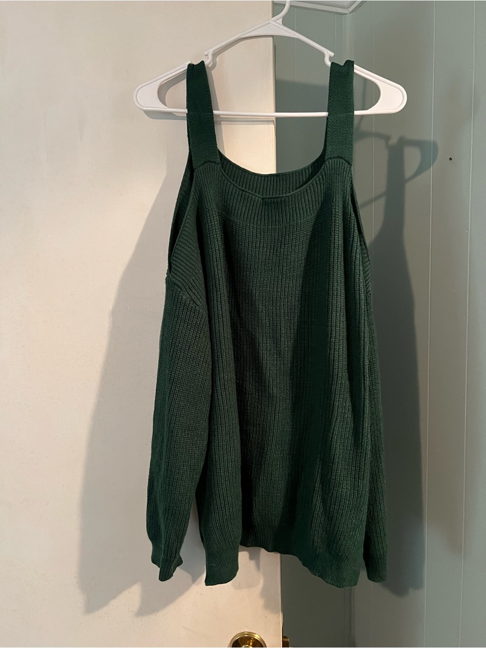 Dark Green Cold-Shoulder Knit Sweater